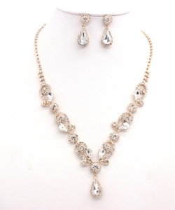 Rhinestone Necklace with Earrings NB300618 GDCL